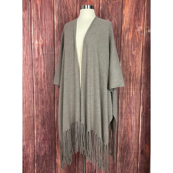 360 Cashmere Shawl Taupe Fringe Trim Open Sides And Front 100% Cashmere One Size - Picture 2 of 8